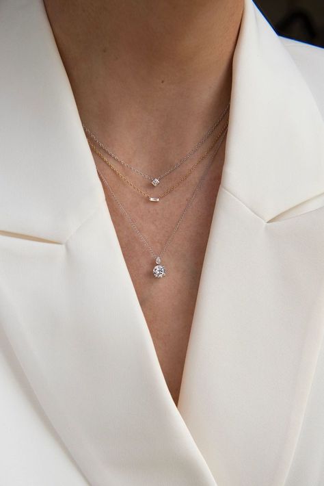 White Gold Necklace Layering, Diamond Jewelry Photography, Diamond Necklace Layering, Jewellery Stacking, Minimalist Accessories Jewellery, 2 Layer Necklace, Stacking Necklaces, 77 Diamonds, Layering Diamond Necklaces