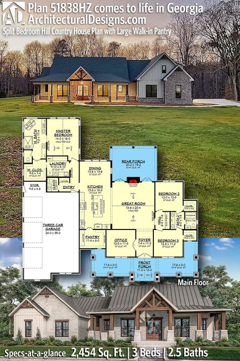 Single Level House Plans, Floor Printable, One Level House Plans, Three Bedroom House Plan, Farmhouse Floor Plans, House Plans 3 Bedroom, House Plans One Story, Custom Home Plans, 4 Bedroom House Plans