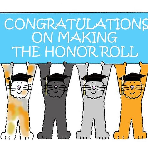 Congratulations on Making the Honor Roll Cartoon Cats, Simple Birthday Cards, Honor Roll, Blue Banner, Cat Stands, Card Sayings, Personalized Graduation Gifts, Cat Cards, Cool Cartoons