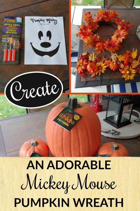 Disney Halloween Diy, Halloween Decoration Diy, Mickey Craft, Disney Decor Diy, Pumpkin Wreath Diy, Disney Halloween Decorations, Mickey Decorations, Disney Worlds, Halloween 1st Birthdays