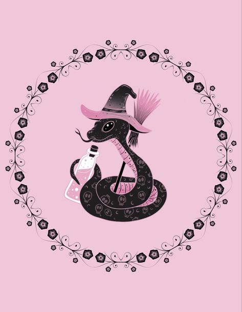 Snake Icon Aesthetic, Pink Snake Wallpaper, Cute Snake Wallpaper, Pink Witch Aesthetic, Coquette Witch, Witchy Wallpapers, Pink Halloween Aesthetic, Snake Witch, Autumn Pfp