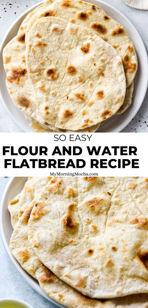 This flour and water flatbread recipe is made with no yeast or yoghurt. It's very quick, easy to make and tastes so good. Flatbread Without Yeast, Flour And Water Bread, No Yeast Flatbread Recipes, Flour And Water Recipes, Lentil Flatbread Recipe, Flat Bread Recipe No Yeast, Flatbread Recipes No Yeast, Quick Flatbread Recipe, No Yeast Flat Bread