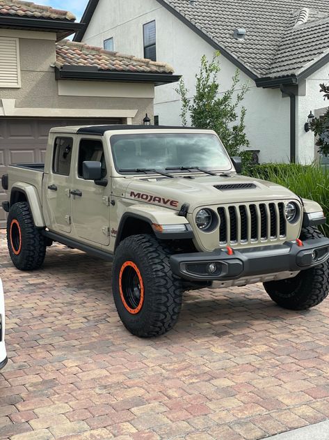 Stock Mojave wheel upgrade | Jeep Gladiator Forum - JeepGladiatorForum.com Mojave Jeep, Jeep Gladiator Mojave, Gladiator Mojave, Orange Jeep, Compact Pickup Trucks, Jeep Wheels, Orange Wheels, Off Road Wheels, Custom Pickup Trucks