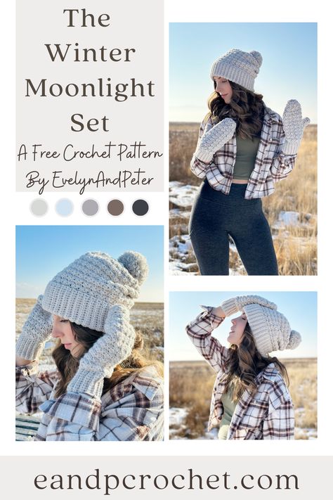 The Winter Moonlight Set - Evelyn And Peter Crochet Crocheted Gloves, Crochet Garments, Foundation Single Crochet, Crocheted Hats, Crochet Sweaters, Head Gear, Crochet Mittens, Crochet Winter, Winter Set