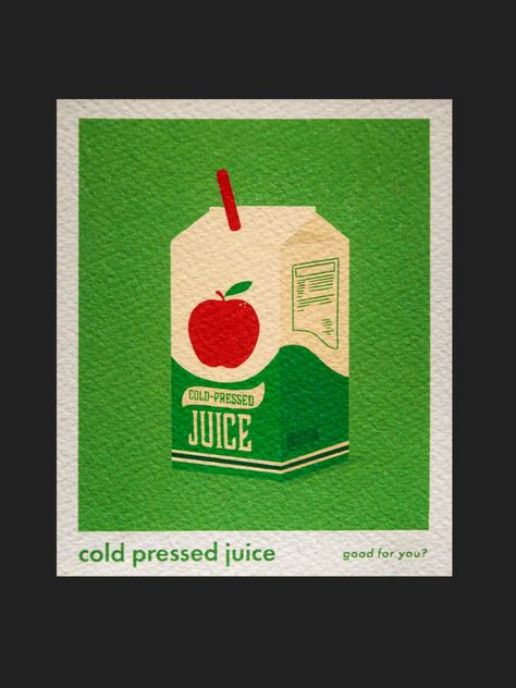 Juice box on green background with text underneath: ' Cold Pressed Juice: good for you?' Diy Stencil Patterns, Hexie Quilts Patterns, Hexagon Quilt Pattern, Health Myths, Drinks Packaging Design, Juice Packaging, Juice Box, Type Illustration, Juice Boxes