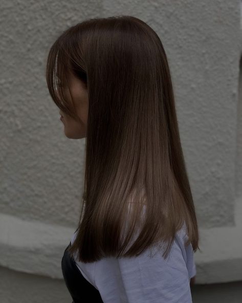 Side Part With Bangs, Dark Brown Hair Rich, Rebonded Hair, Rich Brown Hair, Medium Length Hair Straight, Dark Brunette Hair, Haircuts For Medium Length Hair, Brown Hair Inspo, Straight Hair Cuts