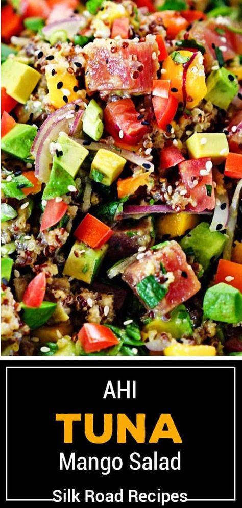 Ahi Tuna Salad (Japanese Poke Bowl) Asian Ahi Tuna Salad, Tuna Sashimi Salad, Tuna Mango Avocado Salad, Mango Poke Bowl, Poke Salad Recipe, Asian Tuna Salad Recipe, Ahi Tuna Salad Recipe, Poke Bowl Salad, Tuna Poke Salad