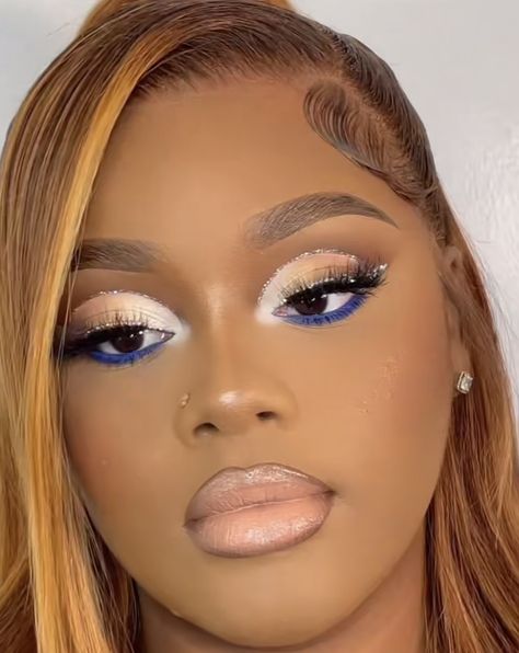 Royal Blue Prom Makeup, Royal Blue Makeup Looks, Gold Makeup Looks, Blue Makeup Looks, Prom Makeup Looks, Gold Makeup, Royal Blue Dress, Royal Blue And Gold, Dark Skin Makeup