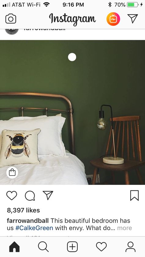 Farrow and ball Calke green Calke Green Bedroom, Calke Green Farrow And Ball, Calke Green, Green Bedroom Walls, 1920s Interior Design, Monochrome Bedroom, Library Living Room, Fresh Living Room, Victorian Bedroom