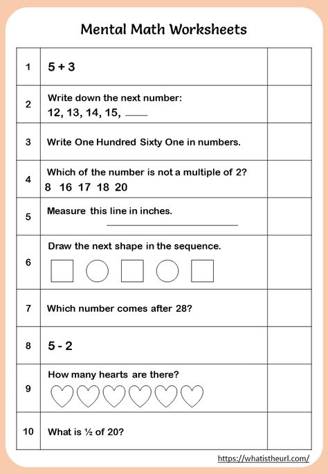 Printable Mental Math Worksheets for 1st grade Mental Math Worksheets Grade 2, Class1 Math Worksheet, Mental Math For Kindergarten, Mental Math Grade 1 Worksheet, Maths 1st Grade Worksheets, 1st Maths Worksheets, Maths Class 1 Worksheet, Worksheet For Grade 2 Maths, Mental Maths Worksheets Class 1