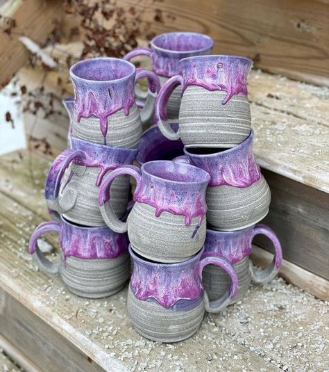 Purple Glaze Pottery, Ceramic Aesthetic, Purple Tea Cups, Clay Business, Ceramic Projects, Pottery Inspo, Sculpey Clay, Kitchen Things, Ceramics Ideas