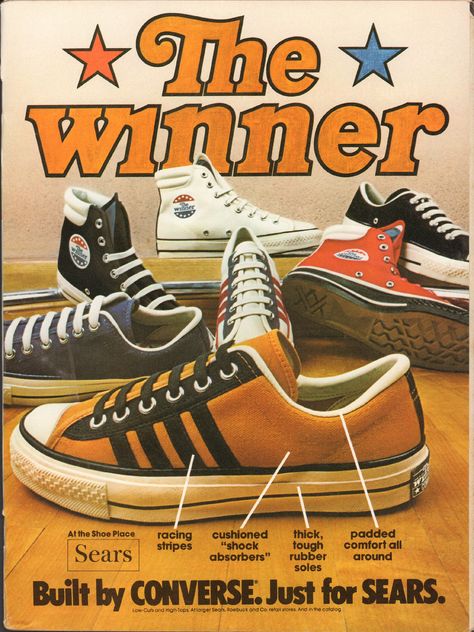 https://flic.kr/p/xgjGQe | 1974 Sears Converse Tennis Shoes Advertisement Motor Trend October 1974 | 1974 Sears Converse Tennis Shoes Advertisement Motor Trend October 1974 Converse Vintage, 80s Shoes, Converse Tennis Shoes, Shoes Ads, Vintage Converse, Retro Advertising, Vintage Sneakers, Racing Stripes, Retro Sneakers