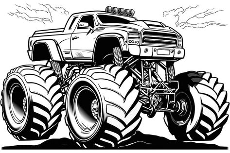 Monster Truck Coloring Pages - 12 New Monster Truck Printables Monster Truck Tattoo, Monster Truck Printables, Monster Truck Drawing, Motorcycles Logo Design, Truck Tattoo, Cartoon Car Drawing, Monster Truck Coloring Pages, Jeep Shirts, Pencil Drawings Of Animals