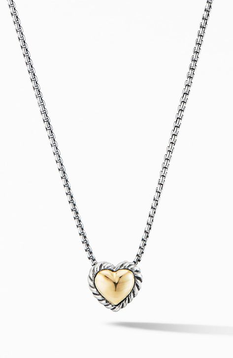 Sterling silver with 18-karat yellow gold. Lobster clasp. Made in the USA. Style Name:David Yurman Cable Cookie Classic Heart Necklace With 18K Yellow Gold. Style Number: 5892484. David Yurman Heart Necklace, Ally Necklace, Mixed Metals Jewelry Style, Yurman Necklace, Outfit Wishlist, Diamond Necklace Gift, Diamond Circle Necklace, David Yurman Necklace, Baguette Necklace