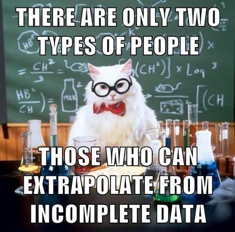 THERE ARE ONLY TWO TYPES OF PEOPLE: 1.  THOSE WHO CAN EXTRAPOLATE FROM INCOMPLETE DATA Science Cat, Chemistry Puns, Chemistry Cat, Nerdy Jokes, Science Puns, Chemistry Humor, Nerd Jokes, Chemistry Jokes, Science Nerd