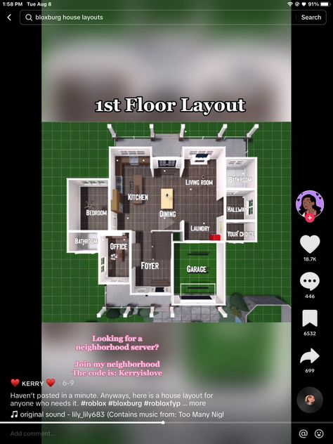 Layouts Bloxburg, Bloxburg Tips, Bloxburg Layout, Farmhouse Layout, House Outline, 1 Story House, Roblox House, Blocksburg Room Ideas￼, Two Story House Design