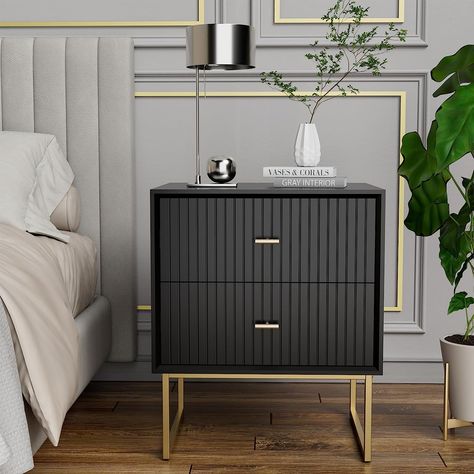 Bed Pedestal Bedside Tables, Side Drawers Bedrooms, Black Bedside Tables Bedroom, Bedside Pedestals Bedrooms, Sidebed Table Ideas Night Stands, Black Bedroom Side Tables, Pedestal Side Table Bedroom, Pedestal Bedroom Side Tables, Bed Side Table Ideas Modern