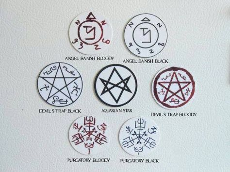 !! Supernatural Signs, Supernatural Symbols, Supernatural Bloopers, Supernatural Tattoo, Supernatural Imagines, Supernatural Wallpaper, Supernatural Art, Supernatural Quotes, Supernatural Memes