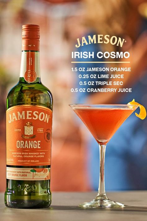 Jameson Orange, Jameson Drinks, Jameson Cocktails, Whiskey Drinks Recipes, Bartender Drinks Recipes, Cosmopolitan Cocktail, Orange Liquor, Whiskey Recipes, Bartender Drinks