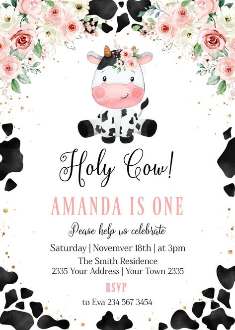 Editable Cow Birthday Invitation. Holy Cow I'm One. Little Cow. Floral Birthday Invitation Girl. Barn Animals. Farm. Barnyard. First Rodeo. - Etsy First Birthday Farm Theme Girl, Cow Theme First Birthday Girl, Farm First Birthday Girl, Cow First Birthday Girl, 1st Rodeo Birthday Party Girl, Holy Cow Im One Birthday Girl, Holy Cow I’m One, My First Rodeo Birthday Girl, Girl Farm Birthday Party