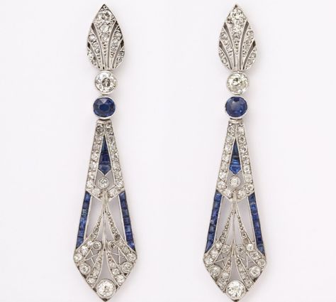 #DayEight I Sapphire and Diamond Drop Earrings from James Robinson, Inc. (@jamesrobinsoninc) Exploring the world of jewelry is an… | Instagram 3 Earrings, 1920 Fashion, Vintage Jewlery, Art Deco Movement, 20th Century Fashion, Geometric Forms, Straight Edges, Exploring The World, Diamond Drops