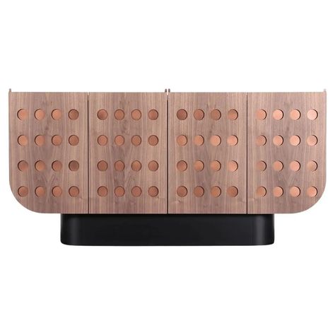 Modern brown wooden walnut bronze Cabinet For Sale at 1stDibs Beverly Park, Mid Century Modern Sideboard, Bronze Cabinet, Copper Handles, Contemporary Cabinets, Modern Console Tables, Modern Console, Copper Accents, Sideboard Designs