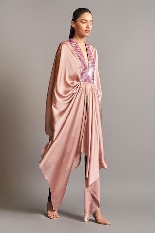 Buy Multi Color Chiffon Plain V Neck Metallic Draped Cape For Women by Amit Aggarwal Online at Aza Fashions. Cowl Dresses, Prathyusha Garimella, Amit Aggarwal, Bubu Dress, Coordinate Sets, Cape For Women, Accounting Principles, Kurta Sharara, Eid Outfits