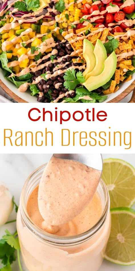 Homemade Chipotle Ranch, Creamy Chipotle Dressing, Healthy Ranch Dressing, Chipotle Recipes, Chipotle Ranch Dressing, Chipotle Dressing, Southwest Salad, Homemade Chipotle, Salad Dressing Recipes Healthy