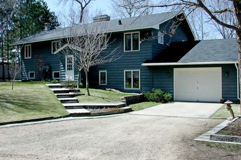 Before: Generic Two-Story Home Exterior Home Makeover, Before And After Home, Ranch House Exterior, Home Exteriors, Exterior House Remodel, Shingle Siding, Home Exterior Makeover, House White, Cedar Siding