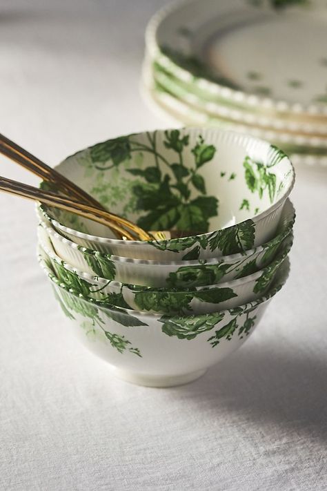 Abi Cereal Bowls, Set of 4 Party Bowls, Russell Hobbs, Toile Fabric, Organic Forms, Kitchen Stuff, Cereal Bowls, Dinnerware Sets, Kitchen Inspirations, Green And White