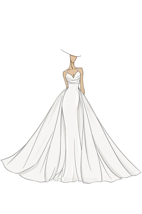 Wedding Dress Drawing Reference, Wedding Gown Sketches Design, Wedding Dresses Drawing, Wedding Gown Sketch, Bride Sketch, Gown Sketch, Wedding Gown Patterns, White Bridal Dress, Wedding Dress Drawings