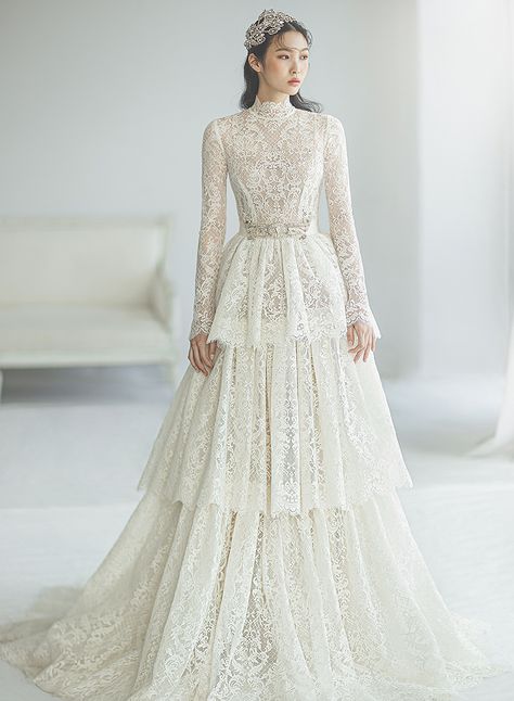 High Neck, Long Sleeves, French Lace, Wedding Dress, Classic Wedding Dress, Katya Katya London, Couture Wedding Dress, Tiered Skirt, Church Wedding, Winter Wedding Full Sleeved Wedding Dress, High Neck Long Sleeved Wedding Dress, Classic Dress Wedding, Finnish Wedding Dress, Wedding Dress Long Sleeve High Neck, Wedding Dress French Style, Layered Wedding Dress With Sleeves, Classic Vintage Dress, High Neck Vintage Wedding Dress