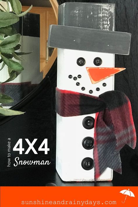 Making a 4 X 4 Snowman was a super fun project and we LOVE the end result! You never know if others will appreciate homemade decorative gifts but I think these are pretty cool! #4x4snowman #ChristmasDecoration #ChristmasDIY via @Sunshine and Rainy Days Wood Crafts Diy Projects, 4x4 Crafts, 4x4 Wood Crafts, Christmas Crafts To Make And Sell, Snowman Crafts Diy, Wooden Snowmen, Wood Snowman, Wooden Christmas Crafts, Crafts Diy Projects