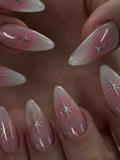 Almond Nails Asian Style, Blush Nails Korean Pink, Korean Almond Nails Designs, No Design Nails, Winter Korean Nails, Cute Aesthetic Nail Designs, Nail Design With Charms, Nails Inspiration Korean, Korean Style Nails Art