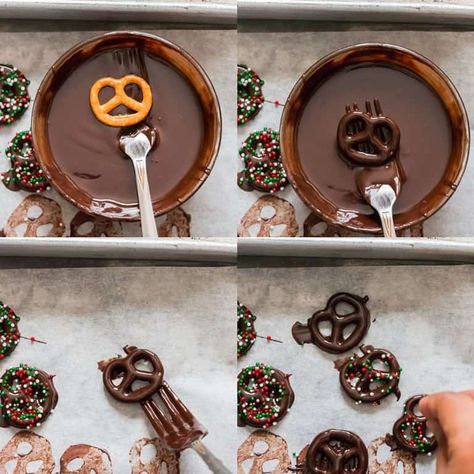 Chocolate Covers Pretzels, Mini Pretzels With Chocolate, Mini Chocolate Covered Pretzels, Pretzels Covered In Chocolate, Pretzel Con Chocolate, Pretzel Business, Choc Covered Pretzels, Mini Christmas Gifts, Chocolate Covered Pretzels Recipe