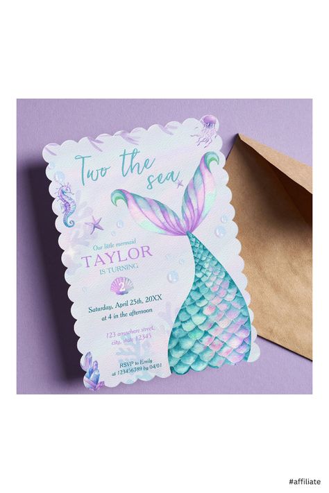 Onder The Sea Birthday Girl, Mermaid 2nd Birthday, Mermaid 1st Birthday, Oneder The Sea, 1st Birthday Girl, Under The Sea Birthday, Sea Mermaid, Mermaid Invitations, Mermaid Birthday Invitations