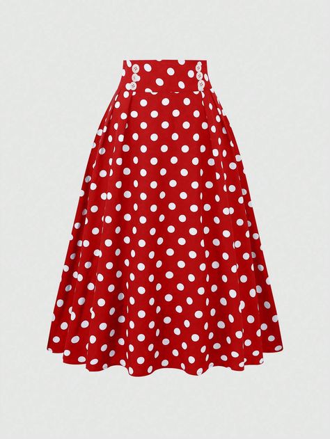 Red Casual Collar  Woven Fabric Colorblock,Geometric Flared Embellished Non-Stretch  Women Clothing Red Pans Or Skirts For Woman Or Teens, Cheap Red Lined Skirt, Cheap Red Spring Skirt, Retro Red Skirt For Spring, Red Polka Dot Skirt, Commuter Style, Women Skirts, Slim Fit Top, 80 Dress