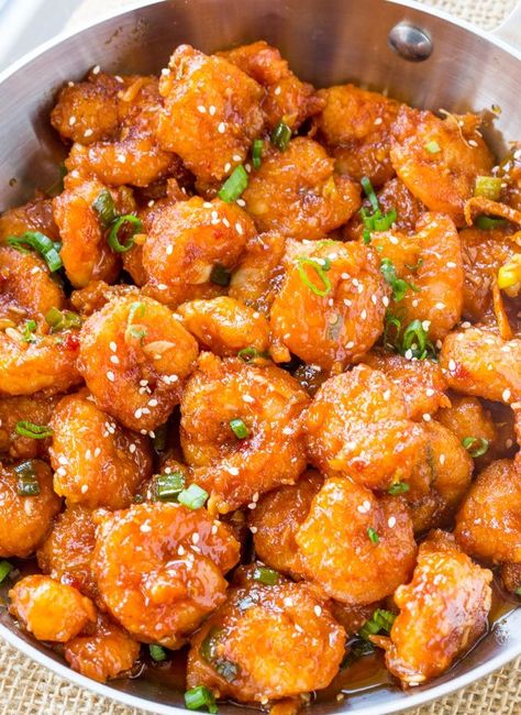 Honey Orange Firecracker Shrimp is sweet, spicy, sticky and crispy and so easy to make you'll throw your Chinese food takeout menus away! Baked Orange Chicken, Firecracker Shrimp, Best Shrimp Recipes, Seafood Entrees, Orange Chicken Recipe, Shrimp Recipes For Dinner, Happiness Is Homemade, Shrimp Recipes Easy, Shrimp Dishes