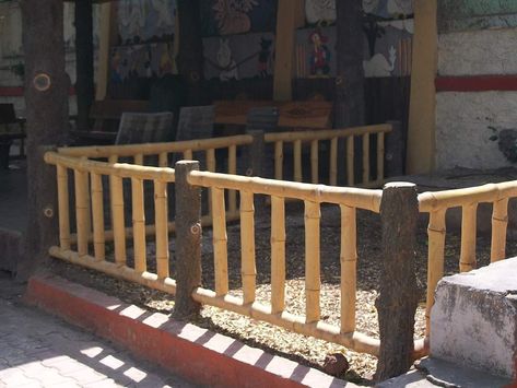 wood bamboo railing Bamboo Railing, Small Cafe Design, Guard Rail, Cement Art, Small Cafe, Cafe Design, Railing, Cement, Art Work