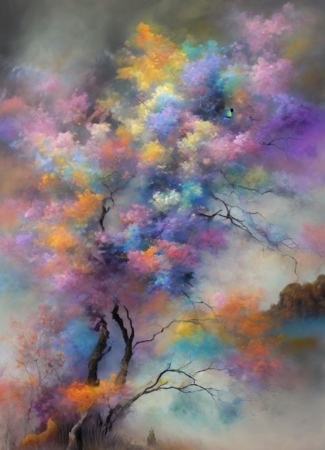 Sonia Lera Preston - Disruption of the hues Abstract Impressionist Paintings Landscapes, Abstract Fantasy Art Paintings, Autumn Abstract Painting, Abstract Fall Landscape Painting, Spiritual Abstract Paintings, Sonia Lera Preston Painting, Fall Abstract Tree Paintings, Diy Abstract Canvas Art, Consciousness Art