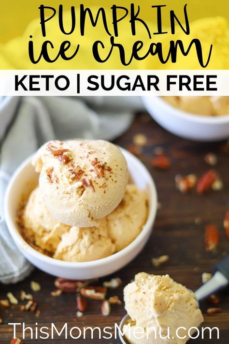 Satisfy your pumpkin cravings all year round with this easy and delicious recipe for keto pumpkin ice cream! Ice Cream Keto, Low Carb Ice Cream Recipe, Low Carb Milk, Sugar Free Ice Cream, Pumpkin Cravings, Pumpkin Pie Ice Cream, Low Carb Ice Cream, Pumpkin Ice Cream, Keto Pumpkin