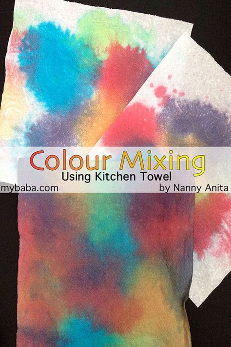 Exploring colour mixing using kitchen towels. Colour Mixing Ks1, Thomas Bewick, Things To Do Inside, Creative Table, Colour Mixing, Creative Tables, Activity Board, Mixed Use, Year 1