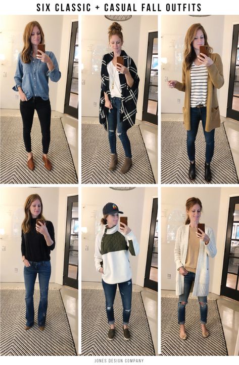 Six Casual + Classic Fall Outfits #fallfashion #fallstyle #sweater #leggings #denim #winterstyle Rainy Day Work Outfit Winter, 60 Degree Weather Outfit Fall, Classic Fall Outfits, Hipster Outfits Winter, 60 Degree Weather Outfit, Grunge Outfits Fall, Hipster Outfits Fall, Jones Design Company, Fall Outfits For Teen Girls