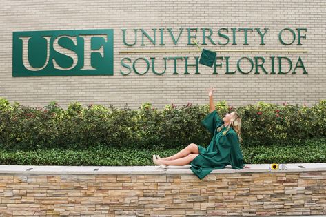 graduation photo picture idea at USF - University of South Florida Usf Graduation, Graduation Vibes, College Grad Pictures, Grad Picture Ideas, College Grad Photos, Graduation Pic Ideas, Graduation Shoot, College Graduation Photoshoot, College Graduation Pictures Poses