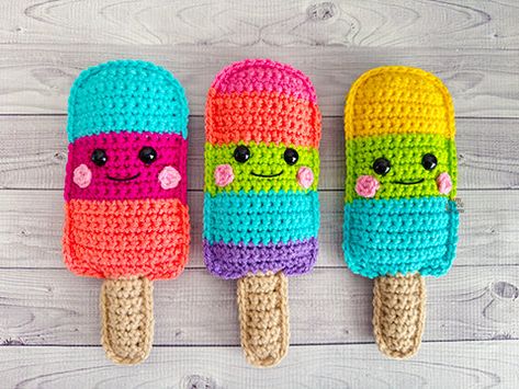 *** This listing is for our Mini Popsicle Kawaii Cuddler® PATTERN only ***Our finished Mini Popsicle Kawaii Cuddler® is 8″ x 3". Hook size, yarn choice, and crochet tension will affect each individual result.**The system will send a separate Download Email after purchase. No physical item will be shipped** **Patterns are in English ONLY**We would love to see your work! Please use the hashtag #3amgracedesigns on Instagram or share on our Facebook page, email, etc. Happy Crocheting!This pattern and photographs are copyright © - 3amgracedesigns. All rights reserved. Please do not sell or distribute this pattern in part or in whole. You are welcome to sell finished items you make from this pattern. A credit to “3amgracedesigns” as the designer is appreciated but not required. Thank you! Sew Plushies, No Sew Crochet Patterns, Crochet Dessert, Crochet Tension, Crochet Candy, Crochet Keychains, Plastic Canvas Books, Girlfriend Card, Crochet Case