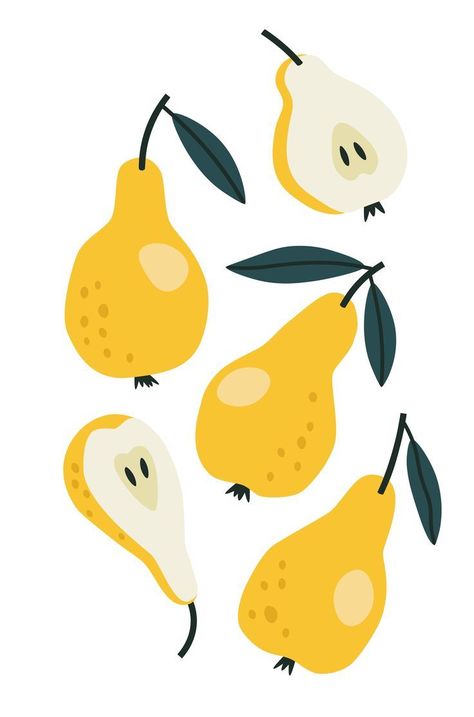 Vector illustration of yellow pears and half of the pearsisolated on whiteHand-drawn vector pears setTrendy fruit illustration for web and print design. Fruit Illustration, Beauty Standards, Authentic Self, Natural Beauty, Pear, Hand Drawn, Vector Illustration, Print Design, Fruit