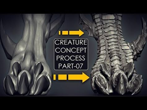 Creature concept Process Part07 (Sculpting Scales in ZBrush) - YouTube Zbrush Tips, Zbrush Models, 3d Art Sculpture, Inspo Reference, Sculpting Tutorials, Zbrush Tutorial, 3d Modeling Tutorial, Digital Sculpting, Blender Tutorial