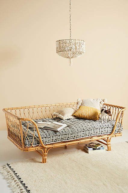 Anthropologie Venus Rattan Daybed Boho Dog Bed, British Colonial Furniture, Ruang Tamu Outdoor, Rattan Daybed, Daybed Cushion, Daybed Mattress, Hanging Furniture, Colonial Furniture, Plywood Furniture