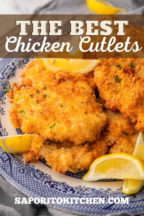 These crispy Italian chicken cutlets are coated in a seasoned breading and fried until perfectly crispy. This is the perfect recipe for a main dish with your favorite pasta or for sandwiches and salads! Italian Chicken Cutlet, Italian Chicken Cutlets, Baked Chicken Cutlets, Cutlet Recipes, Fried Chicken Cutlets, Breaded Chicken Recipes, Chicken Cutlet Recipes, Breaded Chicken Cutlets, Chicken Cutlet