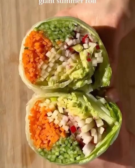 @healthfoodrevival on Instagram: "1️⃣ or 2️⃣? Which #recipe would you try?👇

By @Itsvegansis

1️⃣ GIANT SUMMER ROLL | with creamy peanut sauce

INGREDIENTS

3 rice paper sheets
1 large iceberg lettuce leaf or romaine lettuce
1 cucumber
1 carrot
1 radish
1 green apple
½ avocado
For the creamy peanut sauce:
¼ cup peanut butter
1-2 tbsp soy sauce or tamari for a gluten-free alternative
1 tbsp rice vinegar
1 tbsp sweetener I like to use maple syrup / dates syrup
1 tsp light miso paste
Water to loosen it up

INSTRUCTIONS

I like to start by making the sauce so that the summer roll can be served as fresh as possible. To make the sauce, mix peanut butter, soy sauce, rice vinegar, sweetener and miso paste. mix in about a tbsp of water at a time to loosen up the sauce until it reaches desired cons Dates Syrup, Soy Sauce Rice, Summer Roll, Miso Paste, Rice Paper Rolls, Iceberg Lettuce, Summer Rolls, Lettuce Leaves, Nutrition Guide